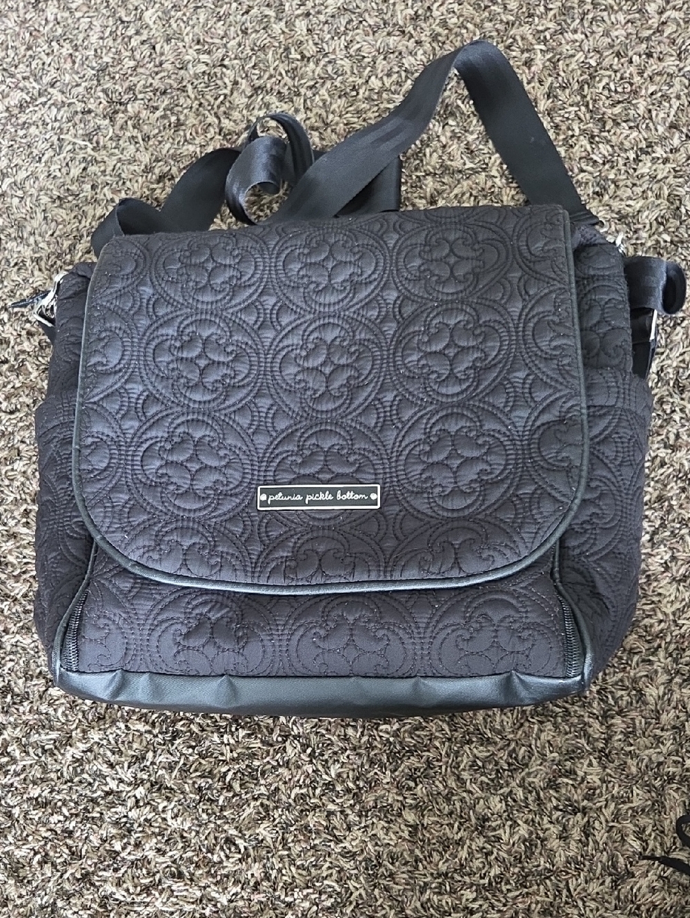Petunia Pickle Bottom Black Quilted Baby Diaper Bag Or Backpack/Purse
